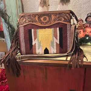 Artisan Fringe Crossbody Bag in Brown and Yellow